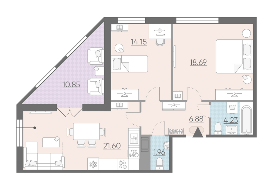 Двухкомнатная квартира в : площадь 72.94 м2 , этаж: 4 – купить в Санкт-Петербурге